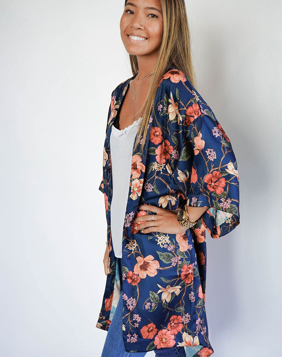 Tropical Night Kimono dark blue - Women